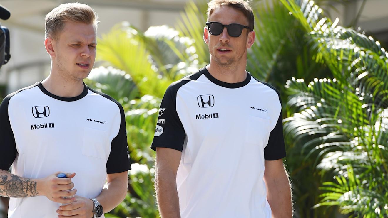 Kevin Magnussen (DEN) McLaren and Jenson Button (GBR) McLaren at Formula One World Championship, Rd2, Malaysian Grand Prix, Practice, Sepang, Malaysia, Friday 27  March 2015. © Sutton Motorsport Images
