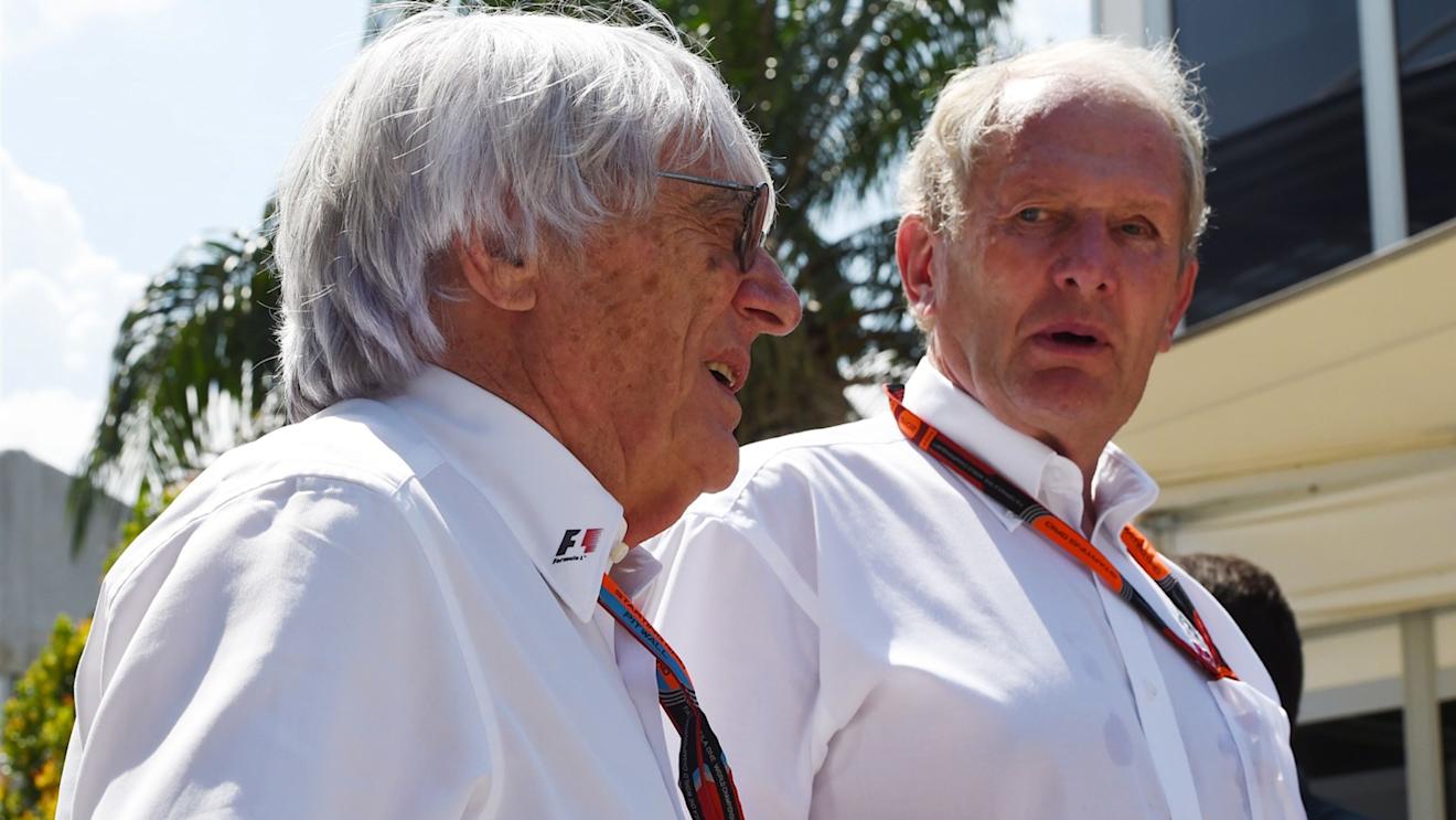Bernie Ecclestone (GBR) CEO Formula One Group (FOM) and Dr Helmut Marko (AUT) Red Bull Motorsport Consultant at Formula One World Championship, Rd2, Malaysian Grand Prix, Qualifying, Sepang, Malaysia, Saturday 28  March 2015. © Sutton Motorsport Images