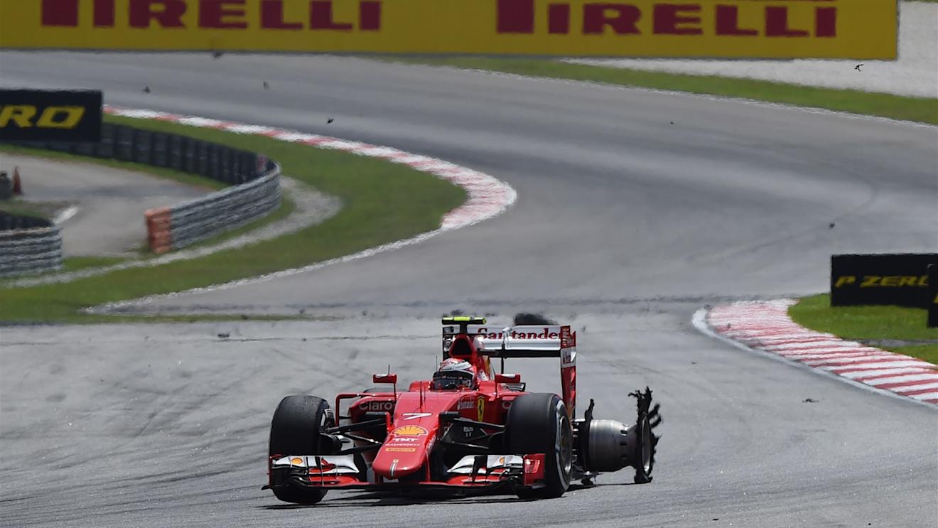 Kimi Raikkonen (FIN) Ferrari SF15-T with puncture at Formula One World Championship, Rd2, Malaysian Grand Prix, Race, Sepang, Malaysia, Sunday 29 March 2015. © Sutton Motorsport Images
