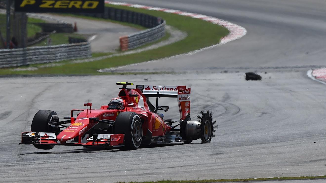 Kimi Raikkonen (FIN) Ferrari SF15-T with puncture at Formula One World Championship, Rd2, Malaysian Grand Prix, Race, Sepang, Malaysia, Sunday 29 March 2015. © Sutton Motorsport Images