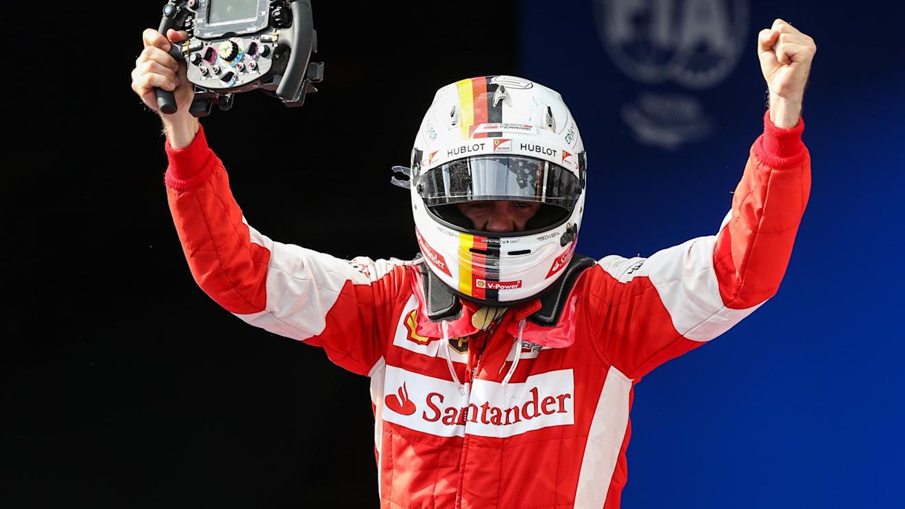 Race winner Sebastian Vettel (GER) Ferrari celebrates in parc ferme at Formula One World Championship, Rd2, Malaysian Grand Prix, Race, Sepang, Malaysia, Sunday 29 March 2015. © Sutton Motorsport Images