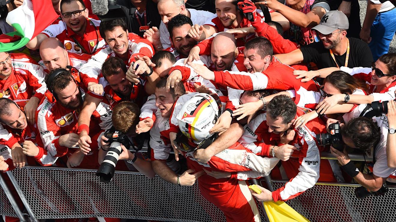 Sebastian Vettel (GER) Ferrari celebrates victory in Parc Ferme at Formula One World Championship, Rd2, Malaysian Grand Prix, Race, Sepang, Malaysia, Sunday 29 March 2015. © Sutton Motorsport Images