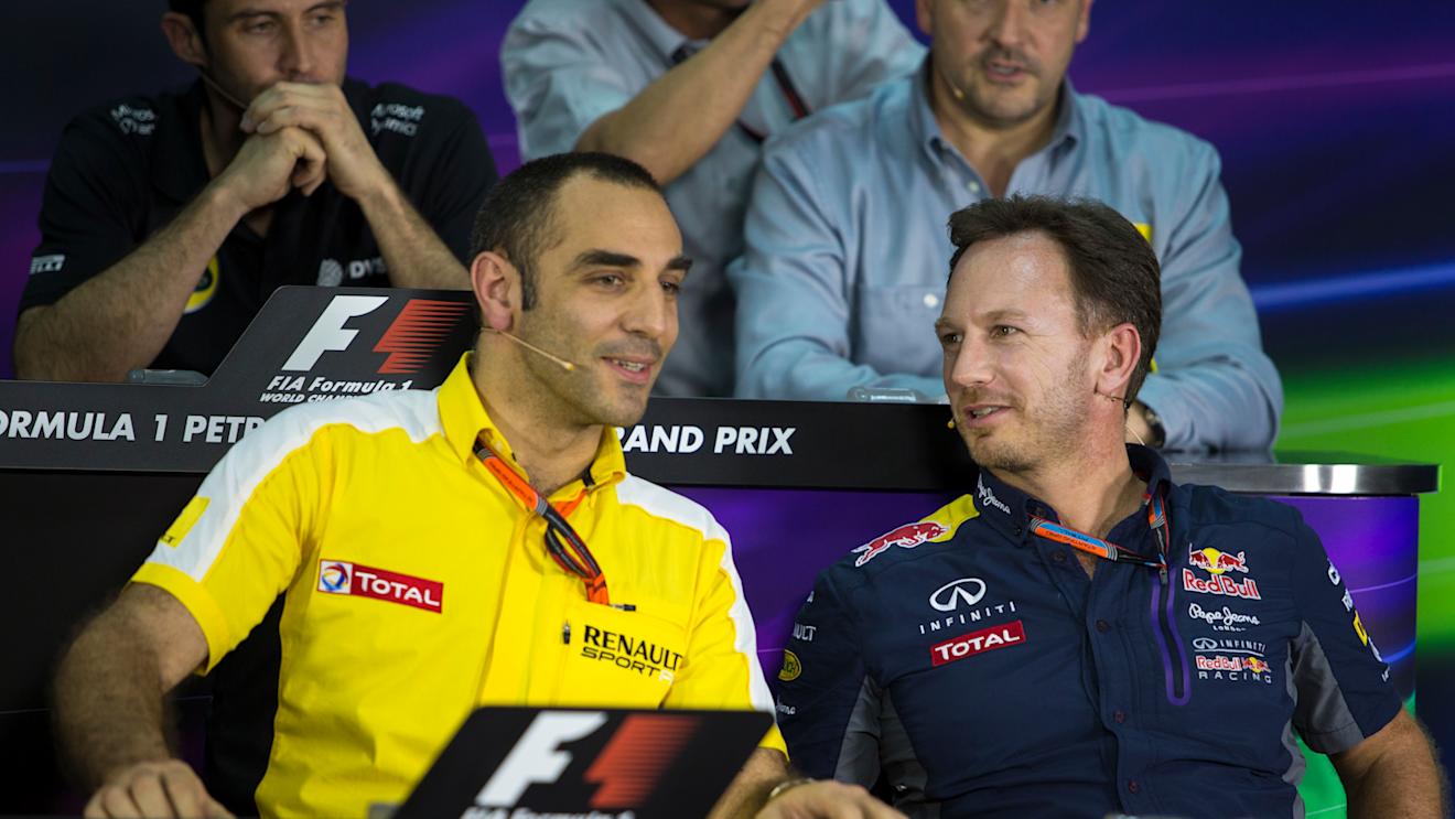 Cyril Abiteboul, Renault F1 Managing Director and Christian Horner (GBR) Red Bull Racing Team Principal at Formula One World Championship, Rd2, Malaysian Grand Prix, Practice, Sepang, Malaysia, Friday 27  March 2015. © Sutton Motorsport Images