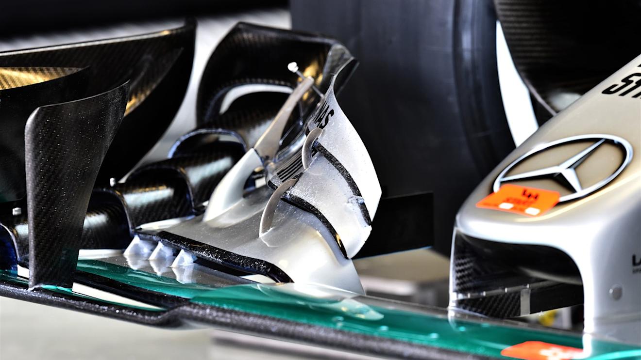 Mercedes AMG F1 W06 front wing detail at Formula One World Championship, Rd17, Mexican Grand Prix, Practice, Circuit Hermanos Rodriguez, Mexico City, Mexico, Friday 30 October 2015. © Sutton Motorsport Images