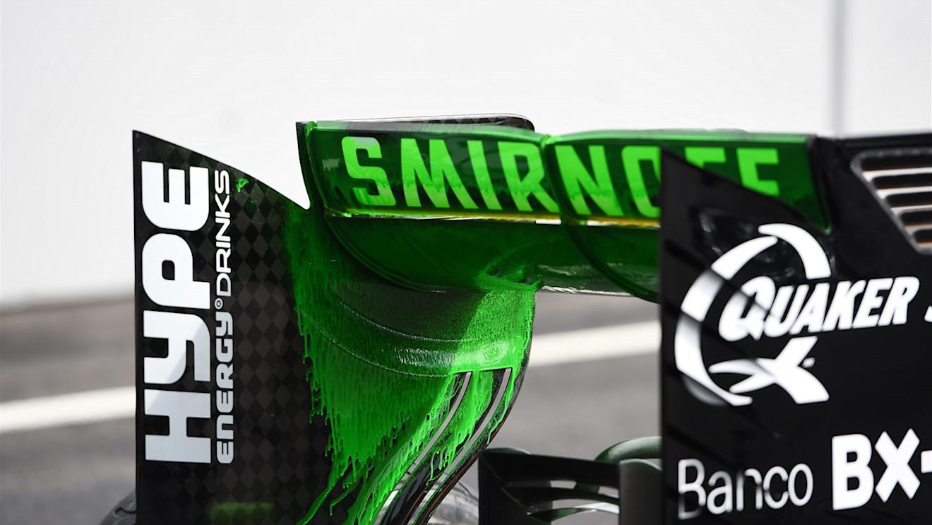 Force India VJM08 rear wing detail with aero paint at Formula One World Championship, Rd17, Mexican Grand Prix, Practice, Circuit Hermanos Rodriguez, Mexico City, Mexico, Friday 30 October 2015. © Sutton Motorsport Images