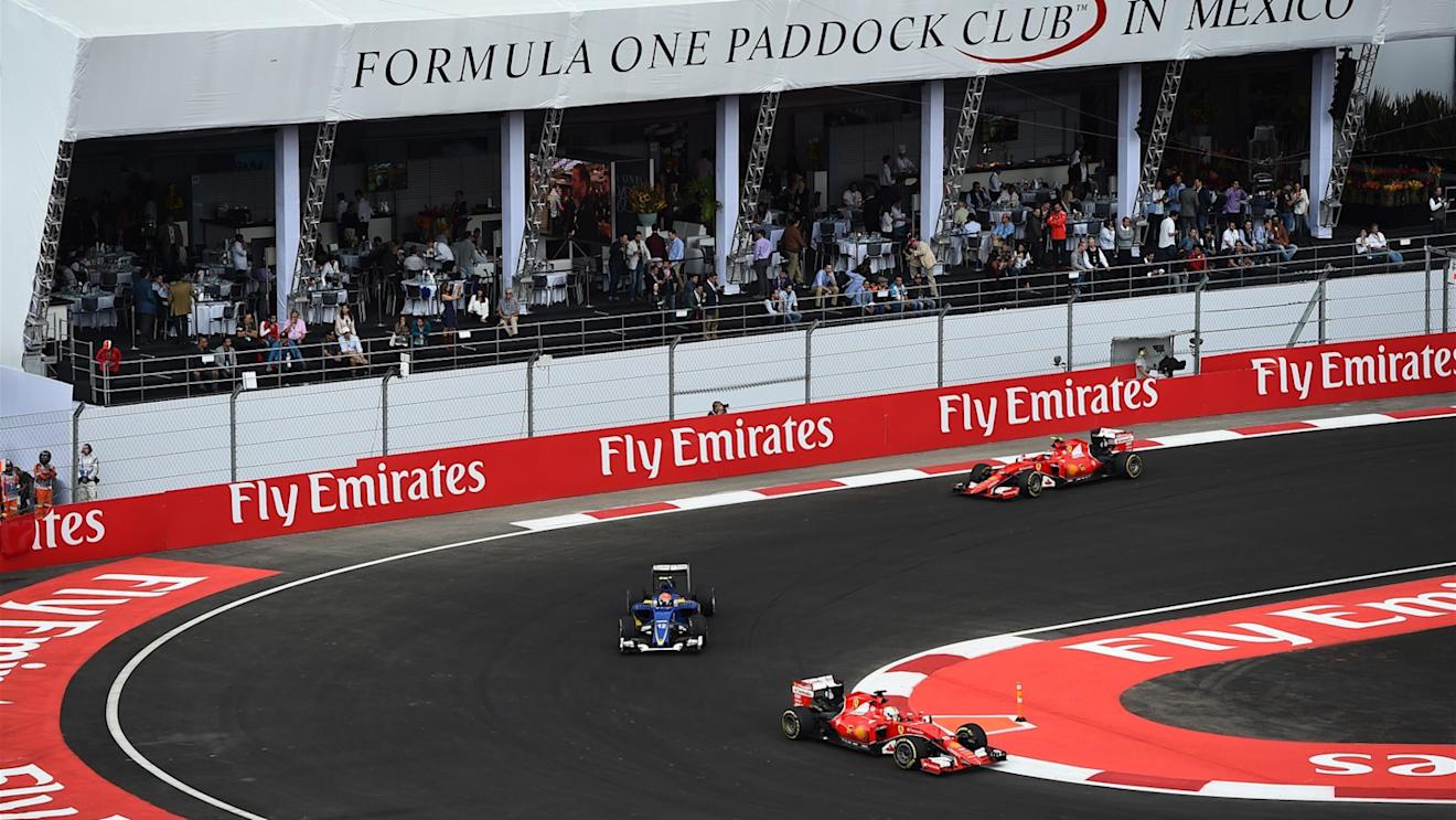 Sebastian Vettel (GER) Ferrari SF15-T, Felipe Nasr (BRA) Sauber C34 and Kimi Raikkonen (FIN) Ferrari SF15-T at Formula One World Championship, Rd17, Mexican Grand Prix, Practice, Circuit Hermanos Rodriguez, Mexico City, Mexico, Friday 30 October 2015. © Sutton Motorsport Images