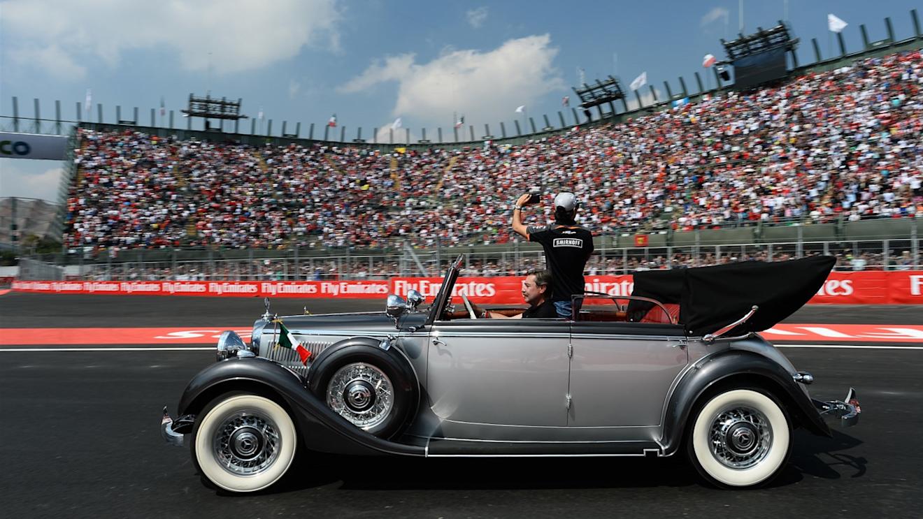 Sergio Perez (MEX) Force India during the drivers parade at Formula One World Championship, Rd17, Mexican Grand Prix, Race, Circuit Hermanos Rodriguez, Mexico City, Mexico, Sunday 1  November 2015. © Sutton Motorsport Images