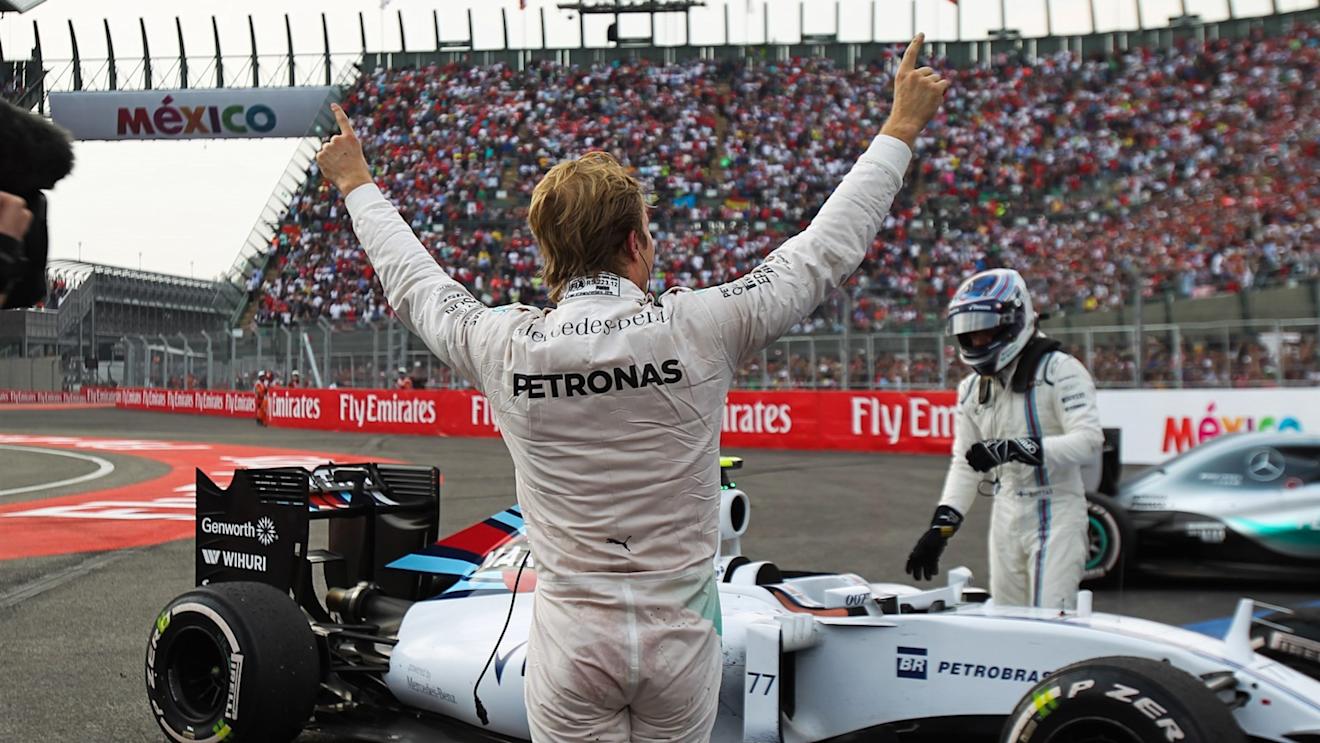 Race winner Nico Rosberg (GER) Mercedes AMG F1 and Valtteri Bottas (FIN) Williams FW37 celebrate in parc ferme at Formula One World Championship, Rd17, Mexican Grand Prix, Race, Circuit Hermanos Rodriguez, Mexico City, Mexico, Sunday 1  November 2015. © Sutton Motorsport Images