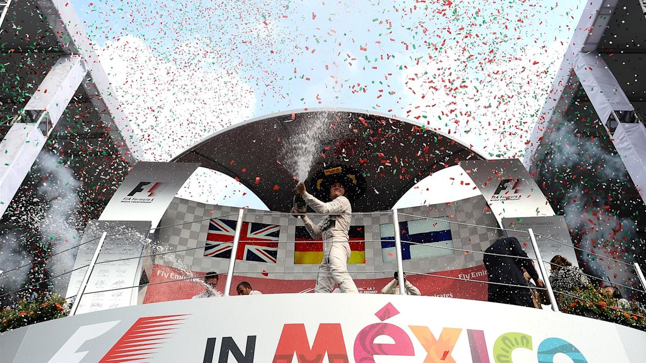 Race winner Nico Rosberg (GER) Mercedes AMG F1 celebrates on the podium at Formula One World Championship, Rd17, Mexican Grand Prix, Race, Circuit Hermanos Rodriguez, Mexico City, Mexico, Sunday 1  November 2015. © Sutton Motorsport Images