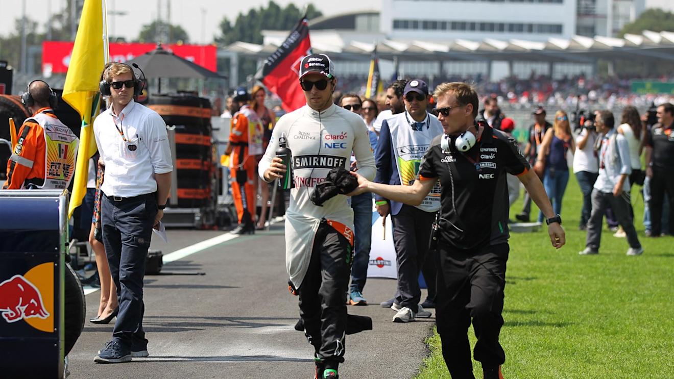Sergio Perez (MEX) Force India on the grid at Formula One World Championship, Rd17, Mexican Grand Prix, Race, Circuit Hermanos Rodriguez, Mexico City, Mexico, Sunday 1  November 2015. © Sutton Motorsport Images