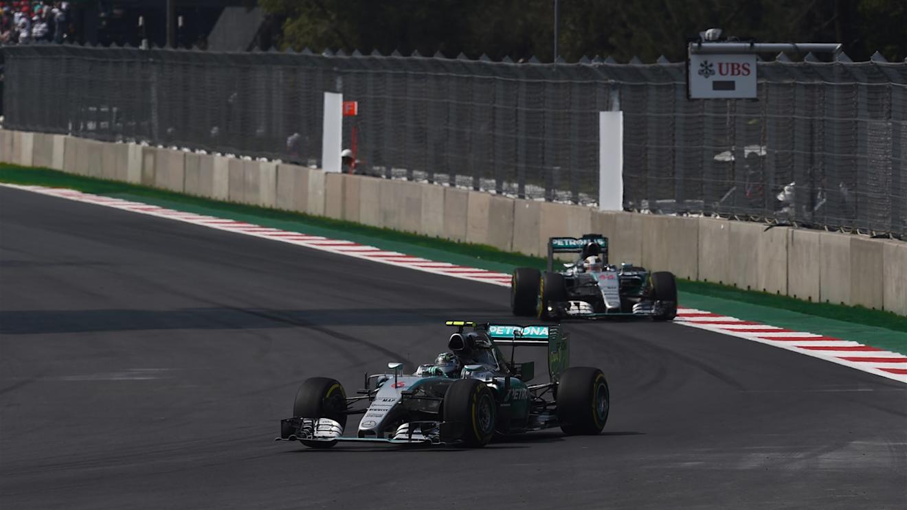 Nico Rosberg (GER) Mercedes AMG F1 W06 leads Lewis Hamilton (GBR) Mercedes AMG F1 W06 at Formula One World Championship, Rd17, Mexican Grand Prix, Race, Circuit Hermanos Rodriguez, Mexico City, Mexico, Sunday 1  November 2015. © Sutton Motorsport Images