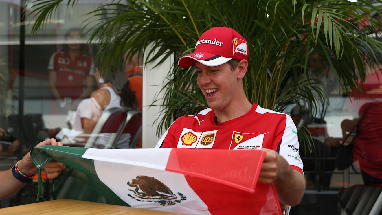 Sebastian Vettel (GER) Ferrari with a Mexican Flag at Formula One World Championship, Rd17, Mexican Grand Prix, Preparations, Circuit Hermanos Rodriguez, Mexico City, Mexico, Thursday 29 October 2015. © Sutton Motorsport Images