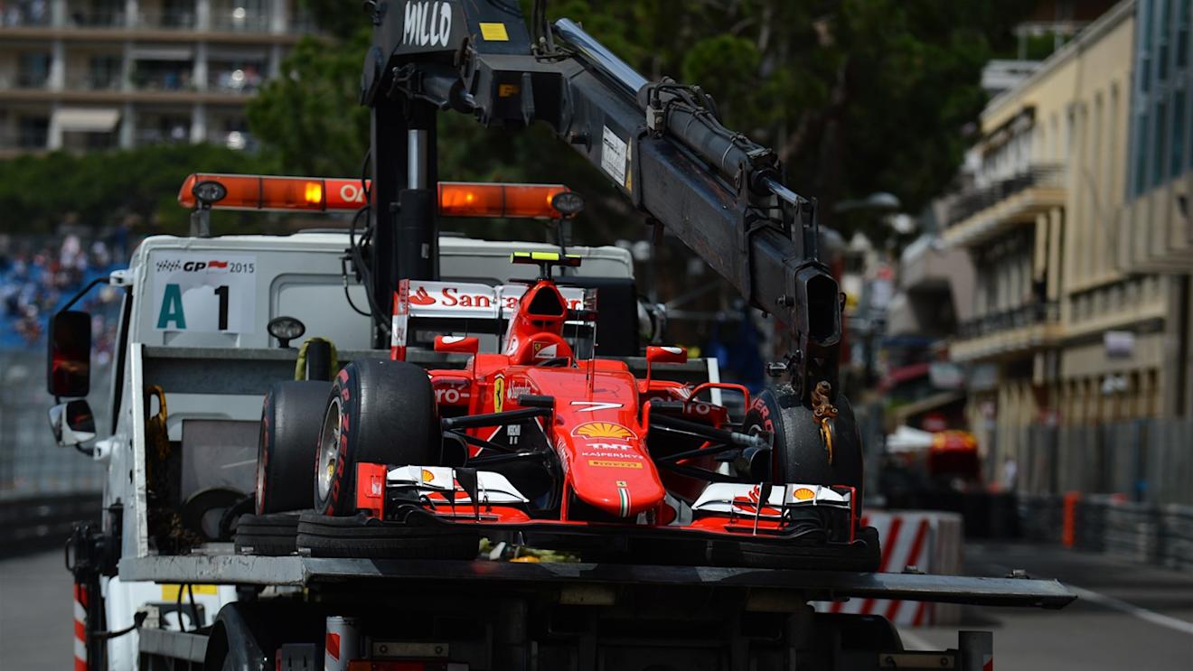 The car of Kimi Raikkonen (FIN) Ferrari SF15-T is recovered at Formula One World Championship, Rd6, Monaco Grand Prix Qualifying, Monte-Carlo, Monaco, Saturday 23 May 2015. © Sutton Motorsport Images
