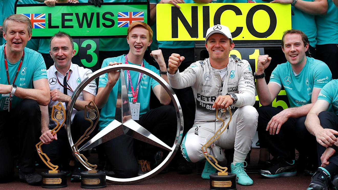 Nico Rosberg (GER) Mercedes AMG F1 celebrates with the team at Formula One World Championship, Rd6, Monaco Grand Prix Race, Monte-Carlo, Monaco, Sunday 24 May 2015. © Sutton Motorsport Images