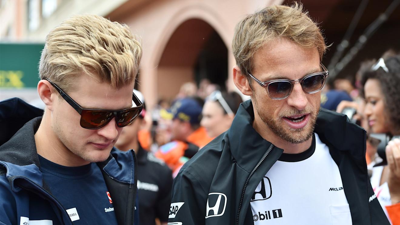 Marcus Ericsson (SWE) Sauber and Jenson Button (GBR) McLaren on the drivers parade at Formula One World Championship, Rd6, Monaco Grand Prix Race, Monte-Carlo, Monaco, Sunday 24 May 2015. © Sutton Motorsport Images
