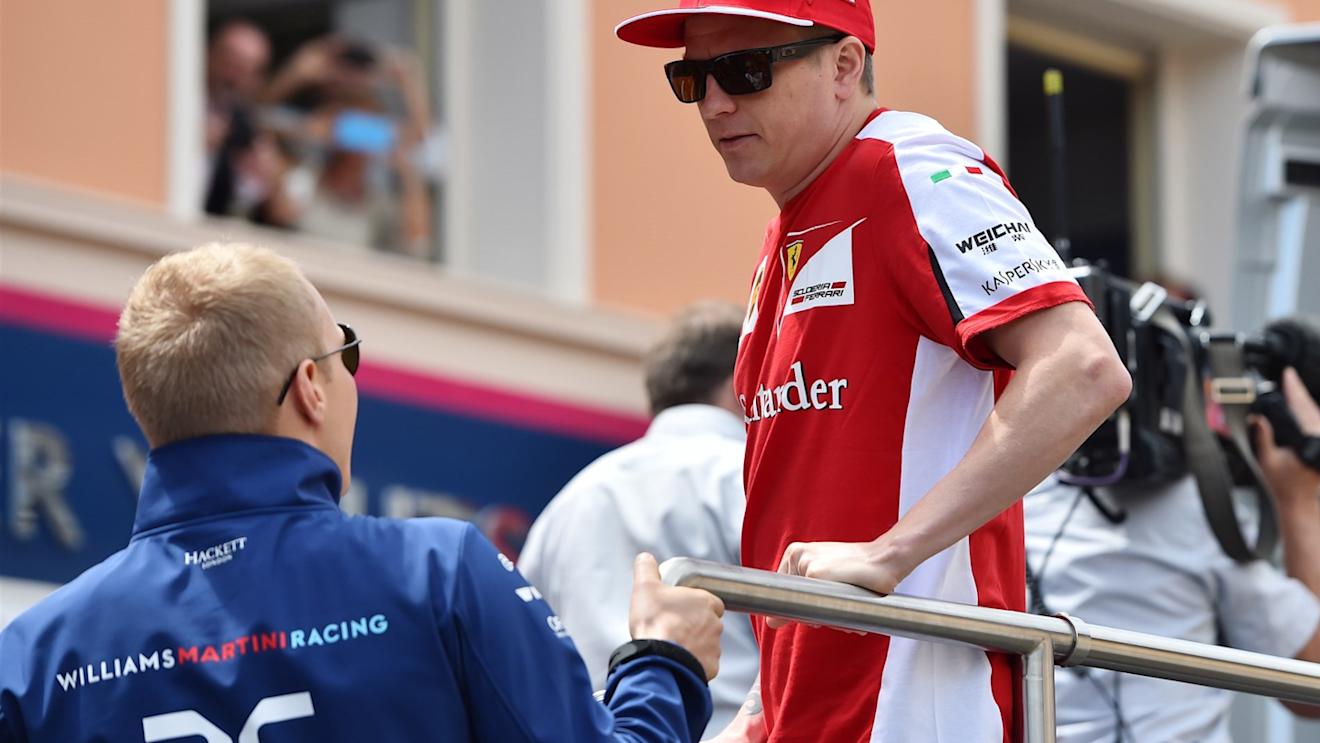 Valtteri Bottas (FIN) Williams and Kimi Raikkonen (FIN) Ferrari on the drivers parade at Formula One World Championship, Rd6, Monaco Grand Prix Race, Monte-Carlo, Monaco, Sunday 24 May 2015. © Sutton Motorsport Images
