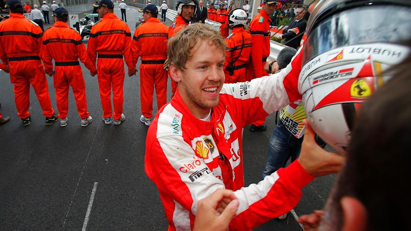 Sebastian Vettel (GER) Ferrari celebrates second place at Formula One World Championship, Rd6, Monaco Grand Prix Race, Monte-Carlo, Monaco, Sunday 24 May 2015. © Sutton Motorsport Images