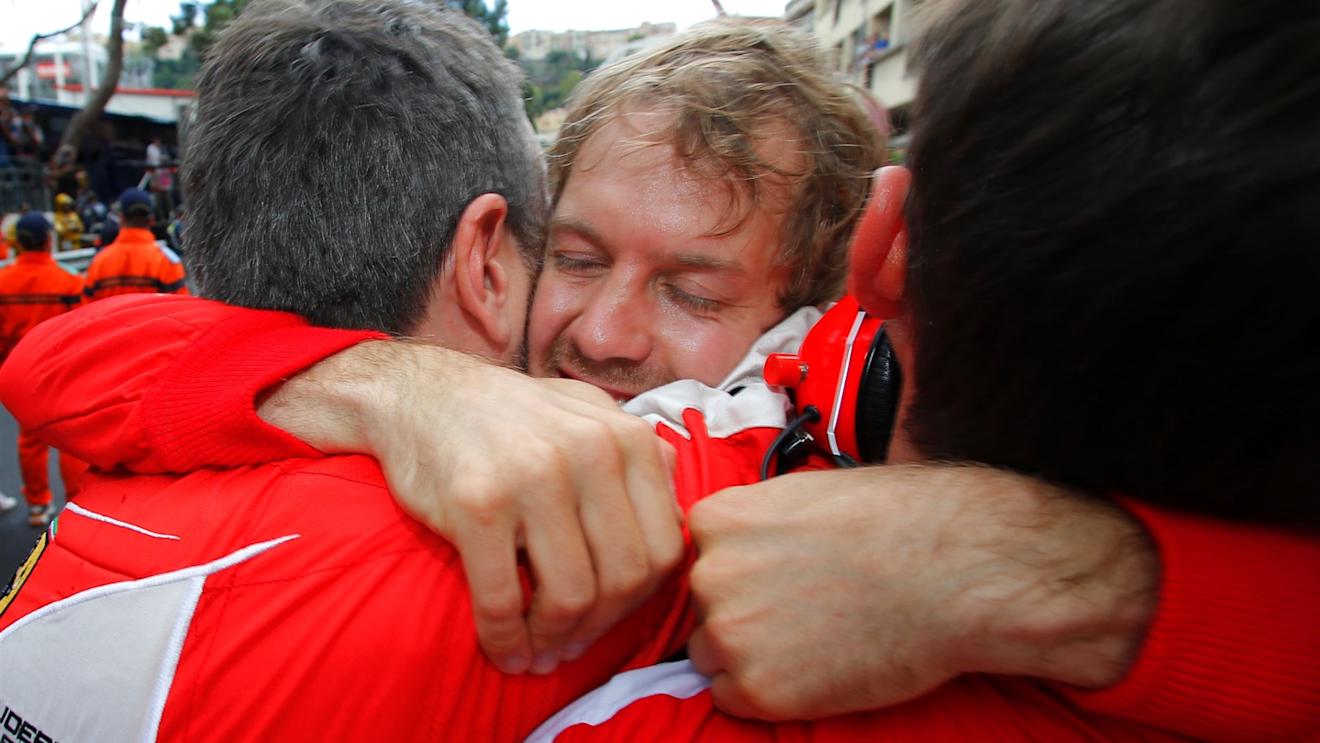 Sebastian Vettel (GER) Ferrari celebrates second place at Formula One World Championship, Rd6, Monaco Grand Prix Race, Monte-Carlo, Monaco, Sunday 24 May 2015. © Sutton Motorsport Images