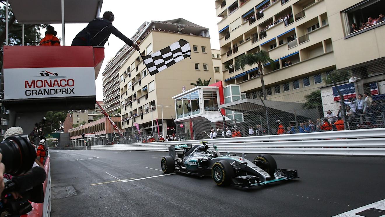 Chequered flag for race winner Nico Rosberg (GER) Mercedes AMG F1 W06 at Formula One World Championship, Rd6, Monaco Grand Prix Race, Monte-Carlo, Monaco, Sunday 24 May 2015. © Sutton Motorsport Images
