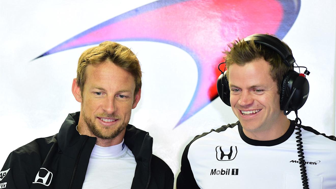 Jenson Button (GBR) McLaren with his trainer Mike Collier (GBR) at Formula One World Championship, Rd6, Monaco Grand Prix Practice, Monte-Carlo, Monaco, Thursday 21  May 2015. © Sutton Motorsport Images