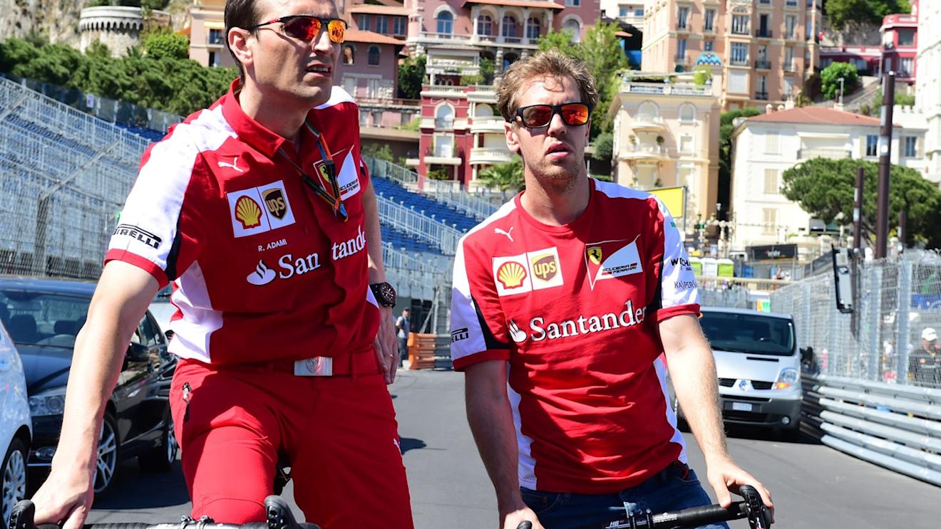 Sebastian Vettel (GER) Ferrari and Riccardo Adami (ITA) Ferrari Engineer at Formula One World Championship, Rd6, Monaco Grand Prix Preparations, Monte-Carlo, Monaco, Wednesday 20 May 2015. © Sutton Motorsport Images