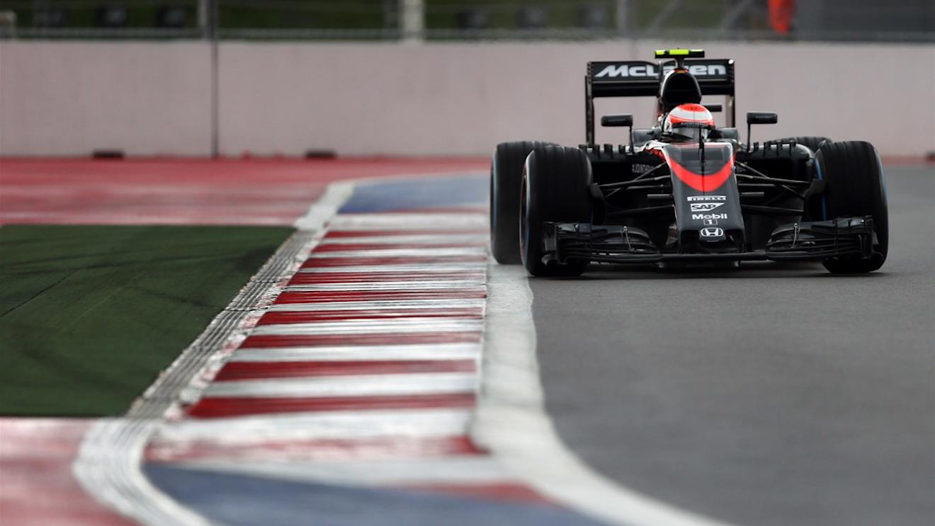 Jenson Button (GBR) McLaren MP4-30 at Formula One World Championship, Rd15, Russian Grand Prix, Practice, Sochi Autodrom, Sochi, Krasnodar Krai, Russia, Friday 9 October 2015. © Sutton Motorsport Images