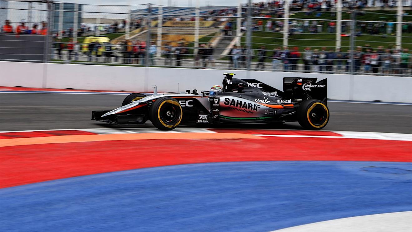 Sergio Perez (MEX) Force India VJM08 at Formula One World Championship, Rd15, Russian Grand Prix, Practice, Sochi Autodrom, Sochi, Krasnodar Krai, Russia, Friday 9 October 2015. © Sutton Motorsport Images