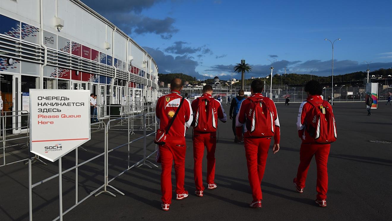 Ferrari personnel at Formula One World Championship, Rd15, Russian Grand Prix, Practice, Sochi Autodrom, Sochi, Krasnodar Krai, Russia, Friday 9 October 2015. © Sutton Motorsport Images
