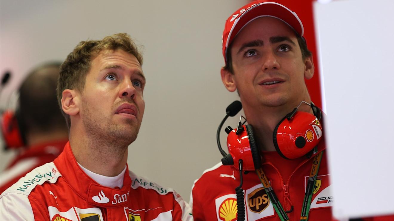 Sebastian Vettel (GER) Ferrari and Esteban Gutierrez (MEX) Ferrari Test and Reserve Driver at Formula One World Championship, Rd15, Russian Grand Prix, Practice, Sochi Autodrom, Sochi, Krasnodar Krai, Russia, Friday 9 October 2015. © Sutton Motorsport Images