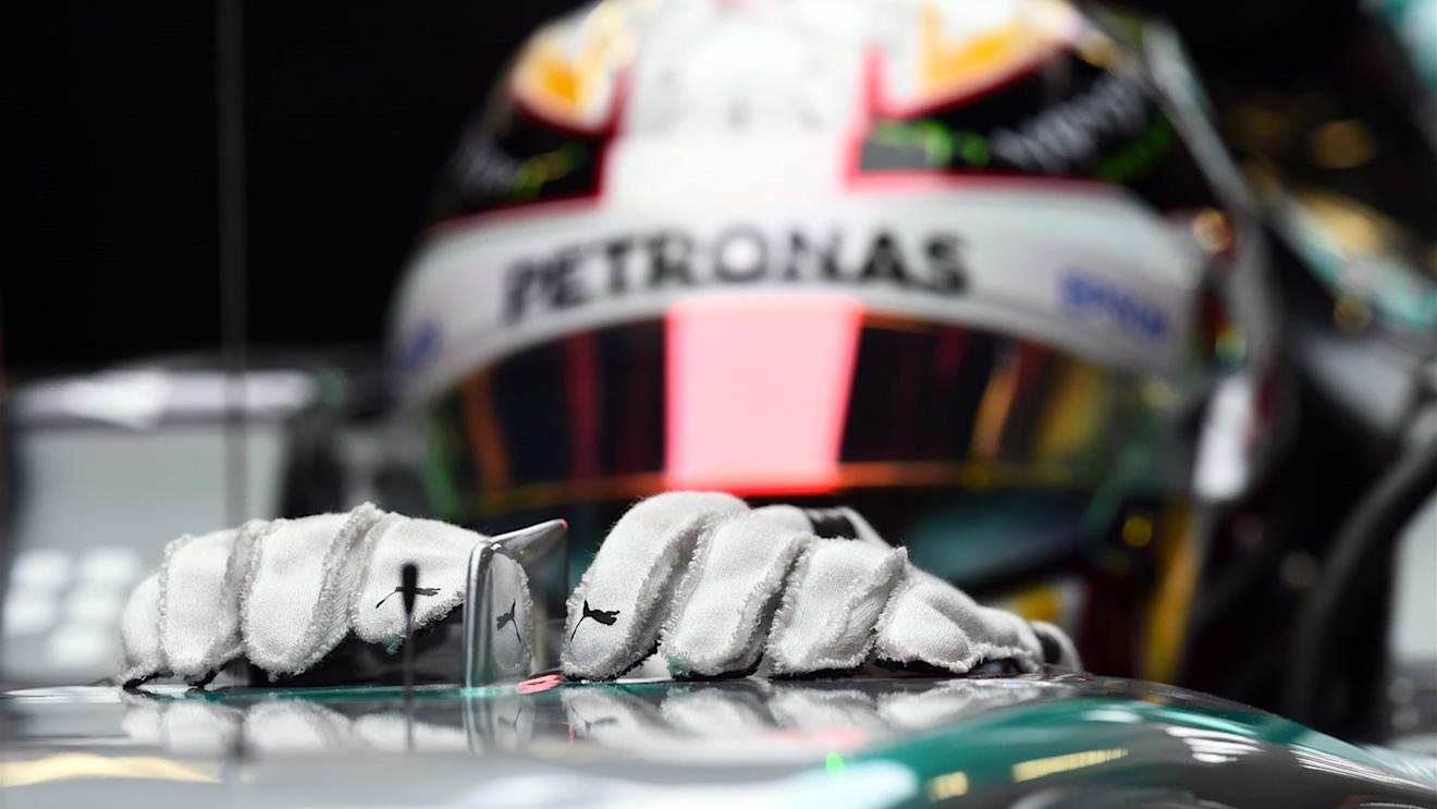 Puma gloves of Lewis Hamilton (GBR) Mercedes AMG F1 at Formula One World Championship, Rd15, Russian Grand Prix, Qualifying, Sochi Autodrom, Sochi, Krasnodar Krai, Russia, Saturday 10 October 2015. © Sutton Motorsport Images