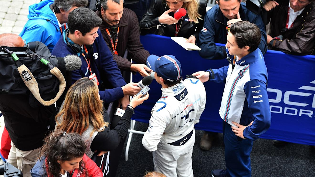 Felipe Massa (BRA) Williams talks with the media at Formula One World Championship, Rd15, Russian Grand Prix, Qualifying, Sochi Autodrom, Sochi, Krasnodar Krai, Russia, Saturday 10 October 2015. © Sutton Motorsport Images