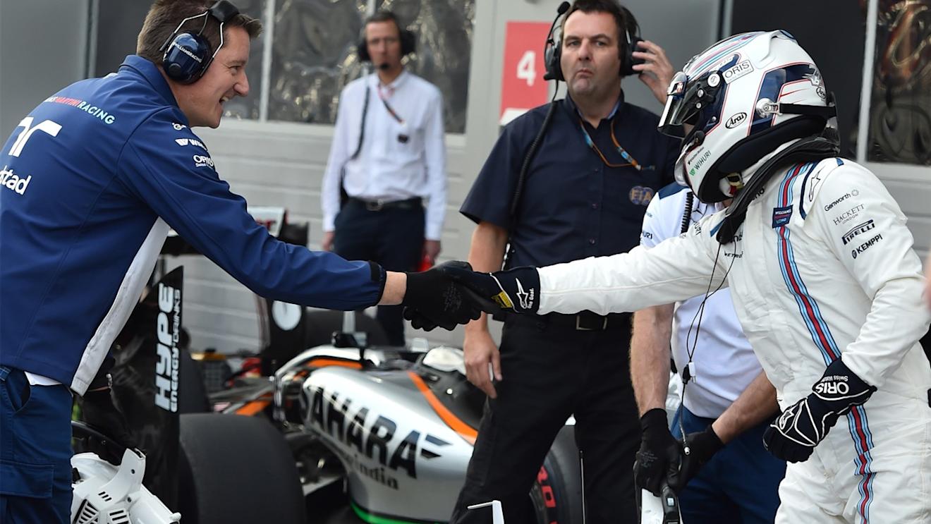 Valtteri Bottas (FIN) Williams celebrates in parc ferme at Formula One World Championship, Rd15, Russian Grand Prix, Qualifying, Sochi Autodrom, Sochi, Krasnodar Krai, Russia, Saturday 10 October 2015. © Sutton Motorsport Images