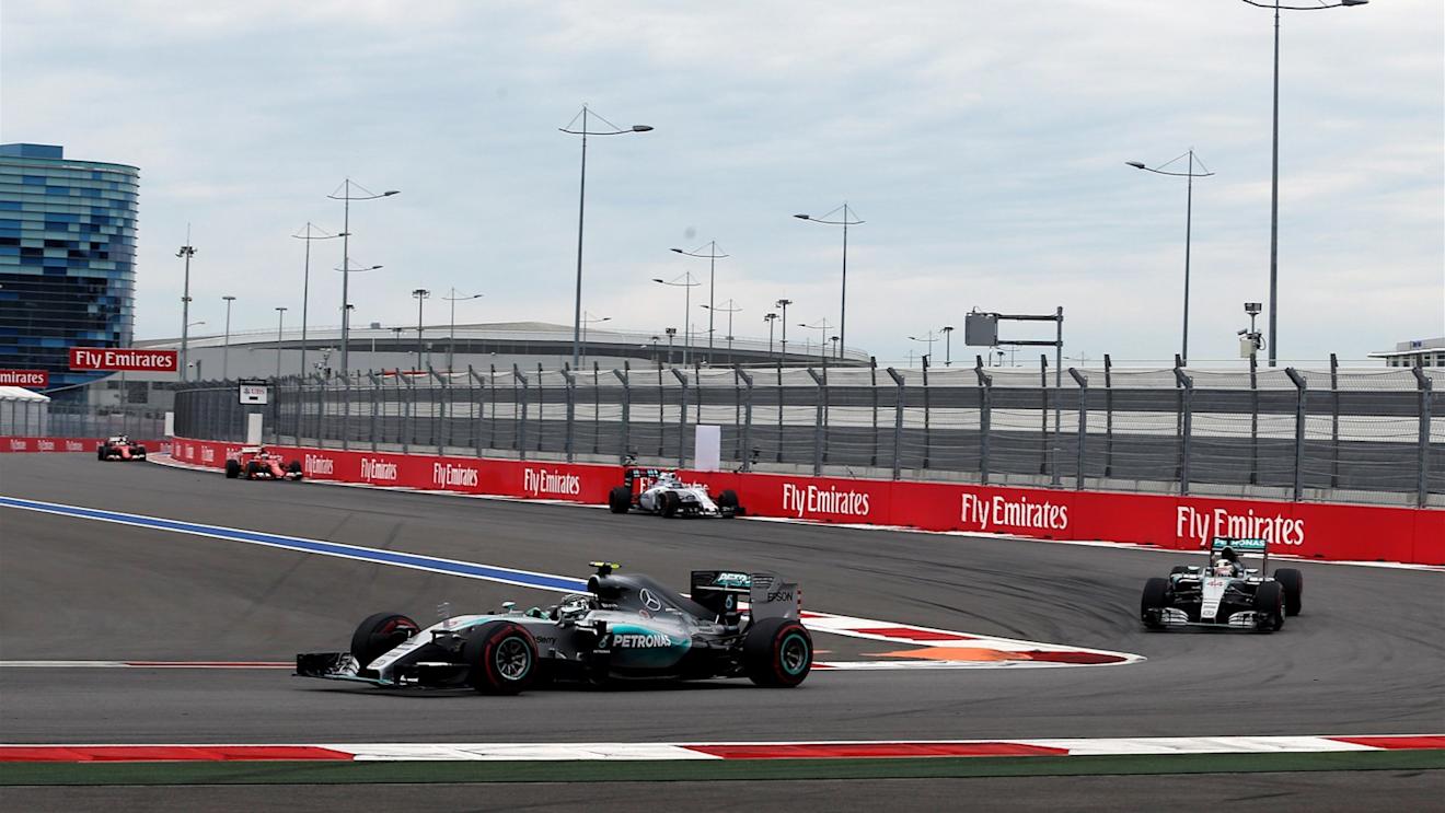 Nico Rosberg (GER) Mercedes AMG F1 W06 leads Lewis Hamilton (GBR) Mercedes AMG F1 W06 at Formula One World Championship, Rd15, Russian Grand Prix, Race, Sochi Autodrom, Sochi, Krasnodar Krai, Russia, Sunday 11 October 2015. © Sutton Motorsport Images