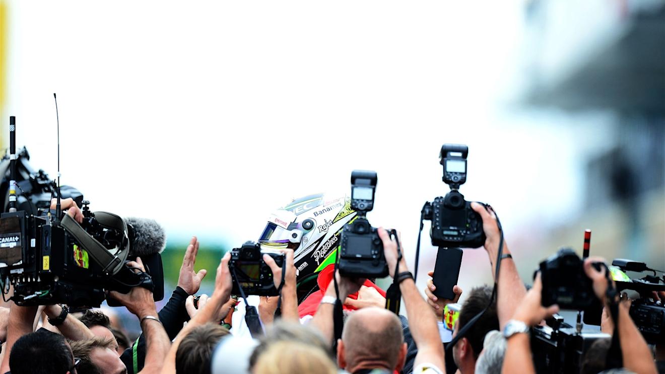 Sergio Perez (MEX) Force India celebrates in parc ferme at Formula One World Championship, Rd15, Russian Grand Prix, Race, Sochi Autodrom, Sochi, Krasnodar Krai, Russia, Sunday 11 October 2015. © Sutton Motorsport Images