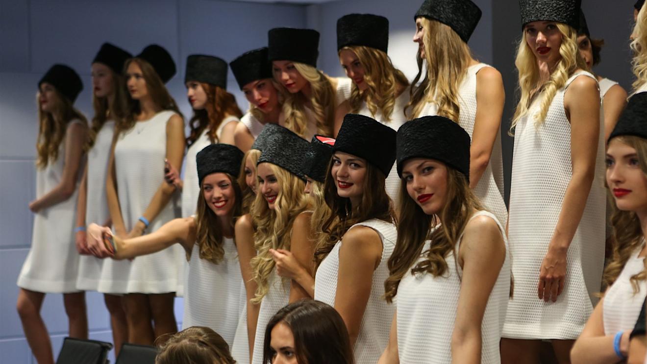Grid Girls in the Press Conference at Formula One World Championship, Rd15, Russian Grand Prix, Race, Sochi Autodrom, Sochi, Krasnodar Krai, Russia, Sunday 11 October 2015. © Sutton Motorsport Images
