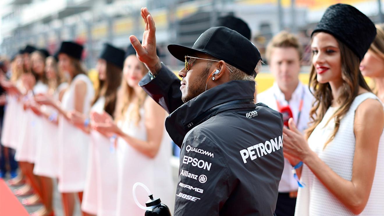 Lewis Hamilton (GBR) Mercedes AMG F1 during the drivers parade at Formula One World Championship, Rd15, Russian Grand Prix, Race, Sochi Autodrom, Sochi, Krasnodar Krai, Russia, Sunday 11 October 2015. © Sutton Motorsport Images