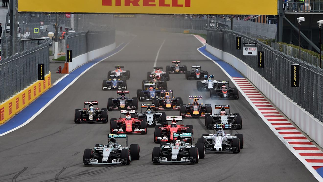 Nico Rosberg (GER) Mercedes AMG F1 W06 leads Lewis Hamilton (GBR) Mercedes AMG F1 W06 at the start of the race at Formula One World Championship, Rd15, Russian Grand Prix, Race, Sochi Autodrom, Sochi, Krasnodar Krai, Russia, Sunday 11 October 2015. © Sutton Motorsport Images