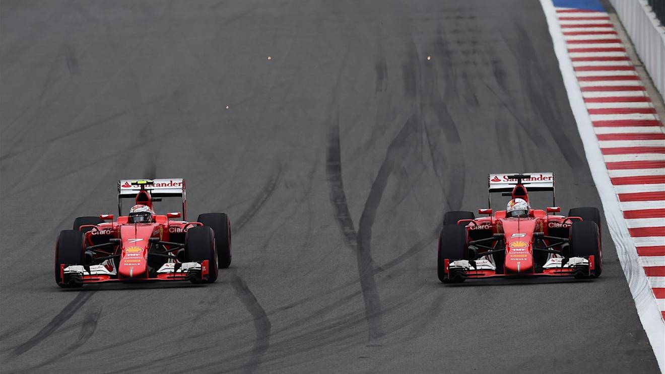 Kimi Raikkonen (FIN) Ferrari SF15-T and Sebastian Vettel (GER) Ferrari SF15-T battle at Formula One World Championship, Rd15, Russian Grand Prix, Race, Sochi Autodrom, Sochi, Krasnodar Krai, Russia, Sunday 11 October 2015. © Sutton Motorsport Images