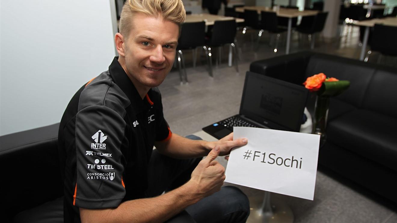 Nico Hulkenberg (GER) Force India F1 in support of the Social Media Hashtag #F1Sochi at Formula One World Championship, Rd15, Russian Grand Prix, Preparations, Sochi Autodrom, Sochi, Krasnodar Krai, Russia, Thursday 8 October 2015. © Sutton Motorsport Images