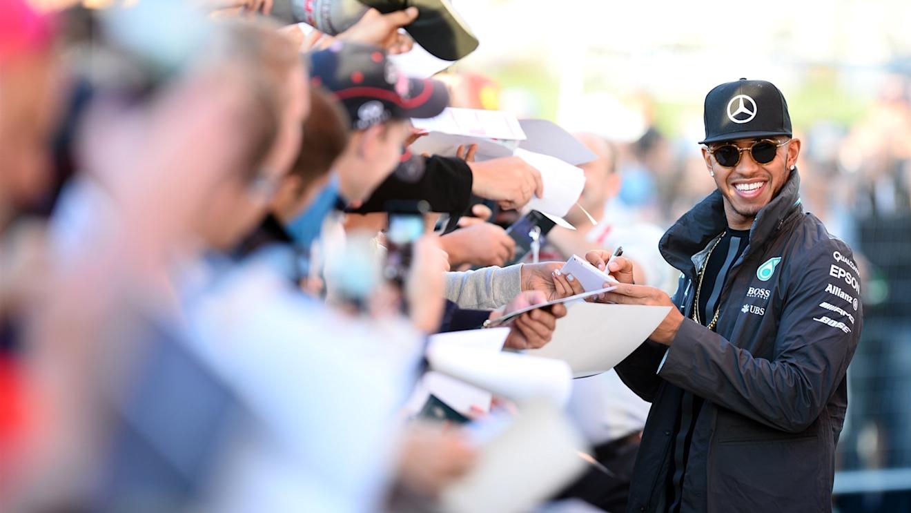 Lewis Hamilton (GBR) Mercedes AMG F1 during the autograph session at Formula One World Championship, Rd15, Russian Grand Prix, Preparations, Sochi Autodrom, Sochi, Krasnodar Krai, Russia, Thursday 8 October 2015. © Sutton Motorsport Images