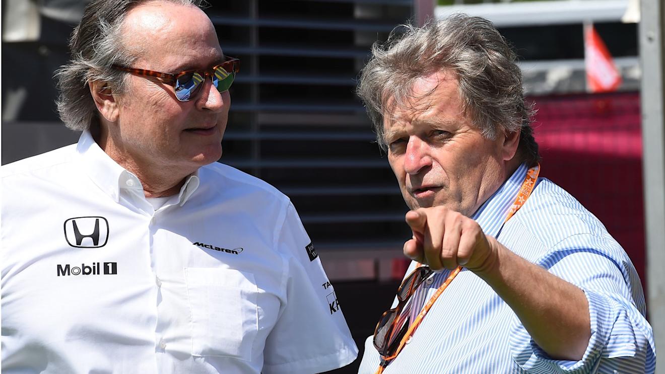 Mansour Ojjeh (KSA) TAG and McLaren team owner and Norbert Haug (GER) at Formula One World Championship, Rd5, Spanish Grand Prix Qualifying, Barcelona, Spain, Saturday 9 May 2015. © Sutton Motorsport Images