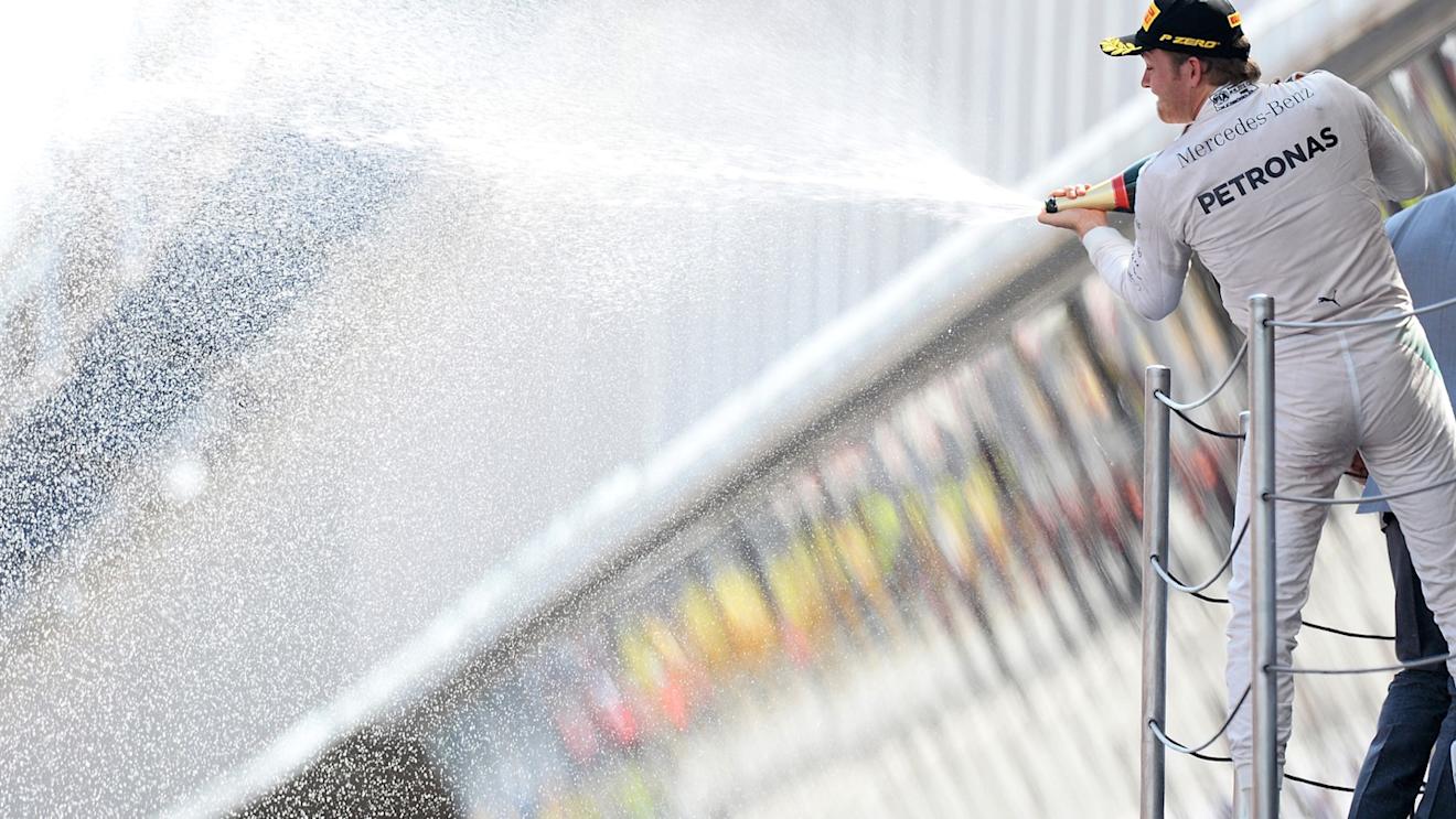 Race winner Nico Rosberg (GER) Mercedes AMG F1 celebrates with the champagne on the podium at Formula One World Championship, Rd5, Spanish Grand Prix Race, Barcelona, Spain, Sunday 10 May 2015. © Sutton Motorsport Images