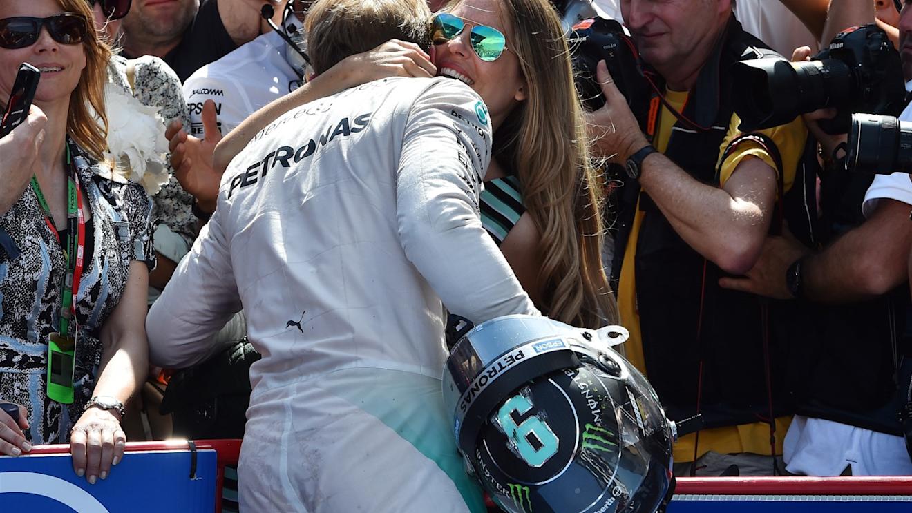 Nico Rosberg (GER) Mercedes AMG F1 celebrates with his wife Vivian Sibold (GER) in parc ferme at Formula One World Championship, Rd5, Spanish Grand Prix Qualifying, Barcelona, Spain, Saturday 9 May 2015. © Sutton Motorsport Images