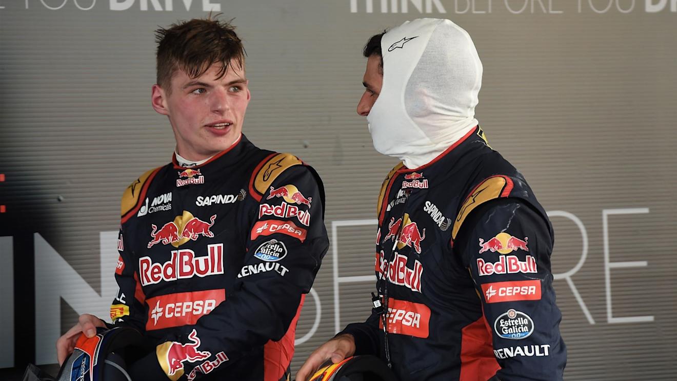 Max Verstappen (NDL) Scuderia Toro Rosso and Carlos Sainz jr (ESP) Scuderia Toro Rosso in parc ferme at Formula One World Championship, Rd5, Spanish Grand Prix Qualifying, Barcelona, Spain, Saturday 9 May 2015. © Sutton Motorsport Images