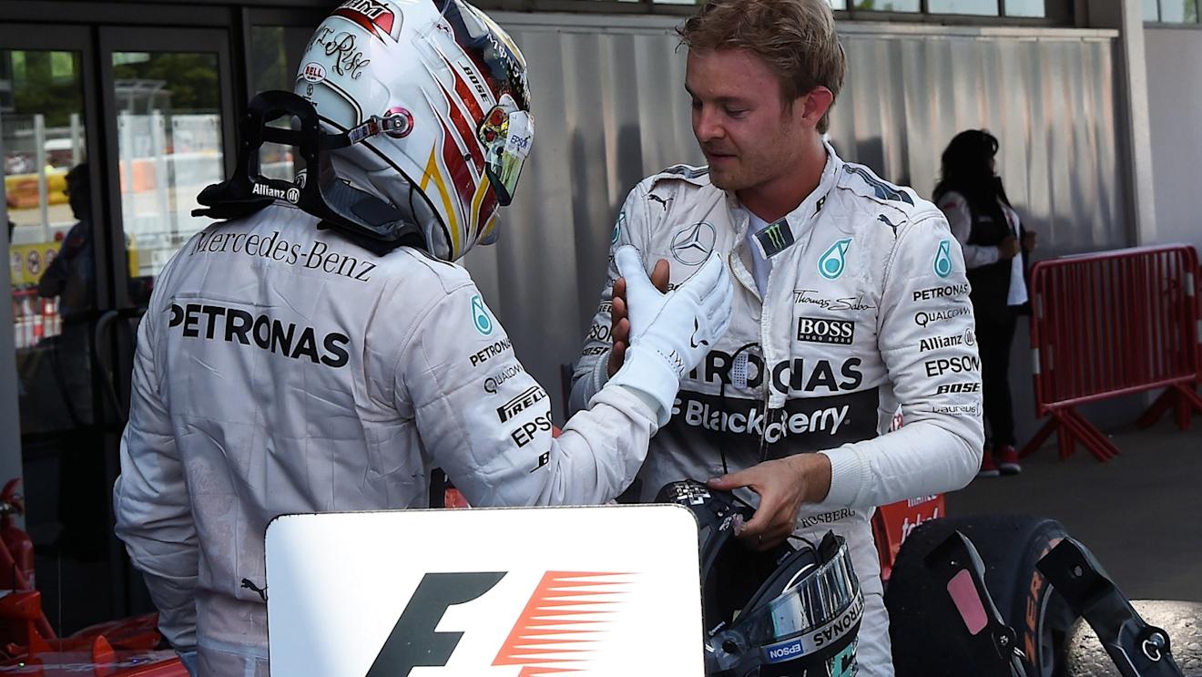 Race winner Nico Rosberg (GER) Mercedes AMG F1 celebrates with Lewis Hamilton (GBR) Mercedes AMG F1 in parc ferme at Formula One World Championship, Rd5, Spanish Grand Prix Qualifying, Barcelona, Spain, Saturday 9 May 2015. © Sutton Motorsport Images