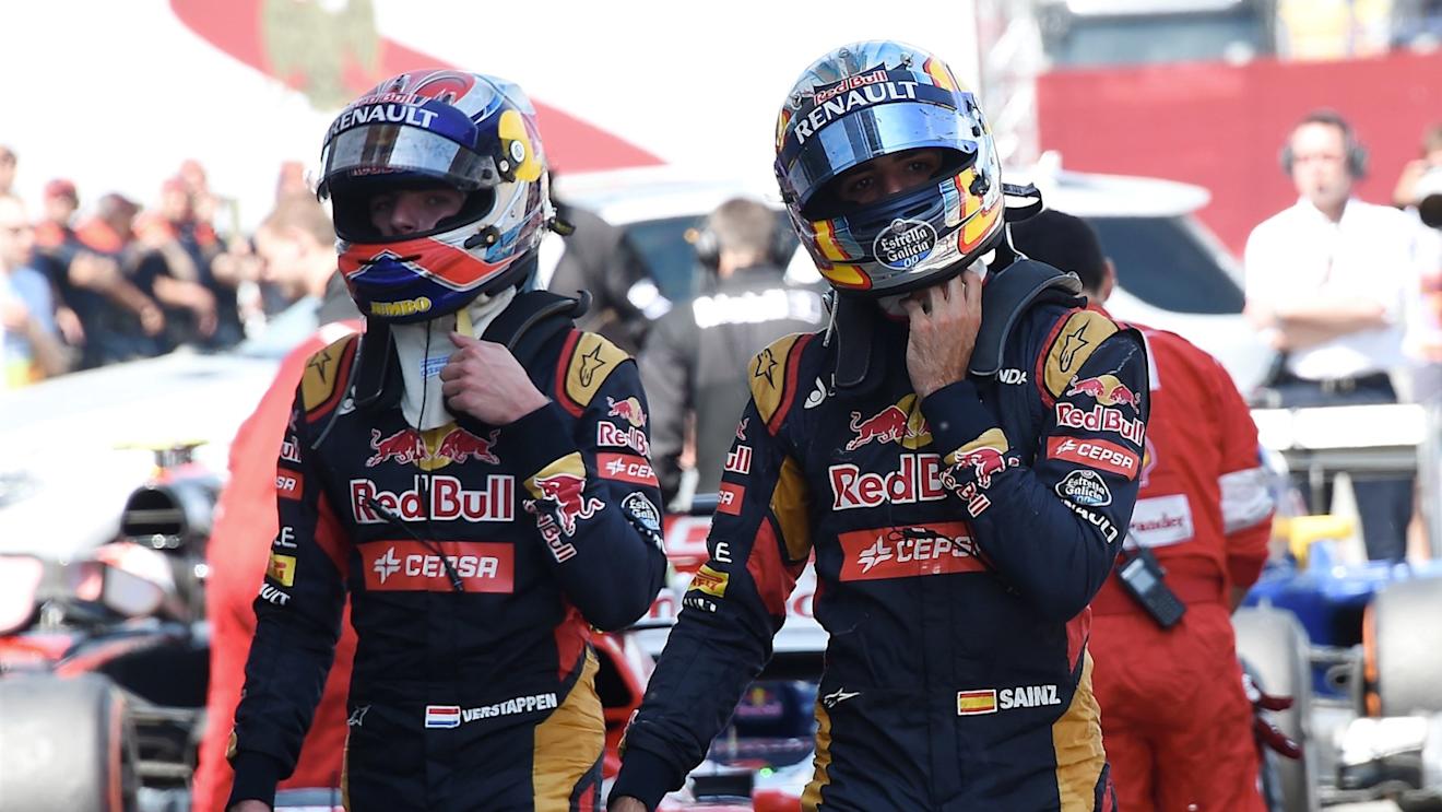 Max Verstappen (NDL) Scuderia Toro Rosso and Carlos Sainz jr (ESP) Scuderia Toro Rosso in parc ferme at Formula One World Championship, Rd5, Spanish Grand Prix Qualifying, Barcelona, Spain, Saturday 9 May 2015. © Sutton Motorsport Images