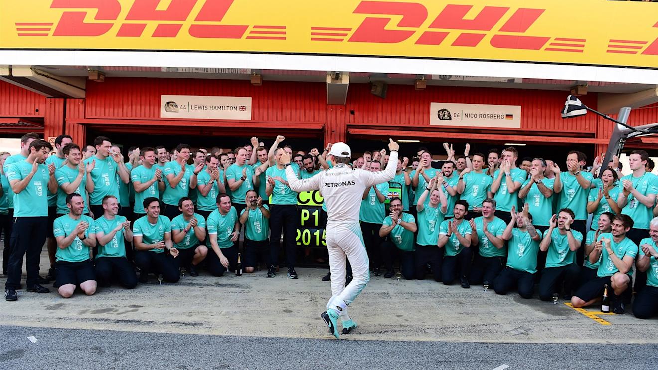 Race winner Nico Rosberg (GER) Mercedes AMG F1 celebrates with the team at Formula One World Championship, Rd5, Spanish Grand Prix Race, Barcelona, Spain, Sunday 10 May 2015. © Sutton Motorsport Images