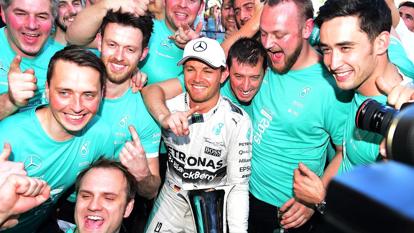 Race winner Nico Rosberg (GER) Mercedes AMG F1 celebrates with the team at Formula One World Championship, Rd5, Spanish Grand Prix Race, Barcelona, Spain, Sunday 10 May 2015. © Sutton Motorsport Images