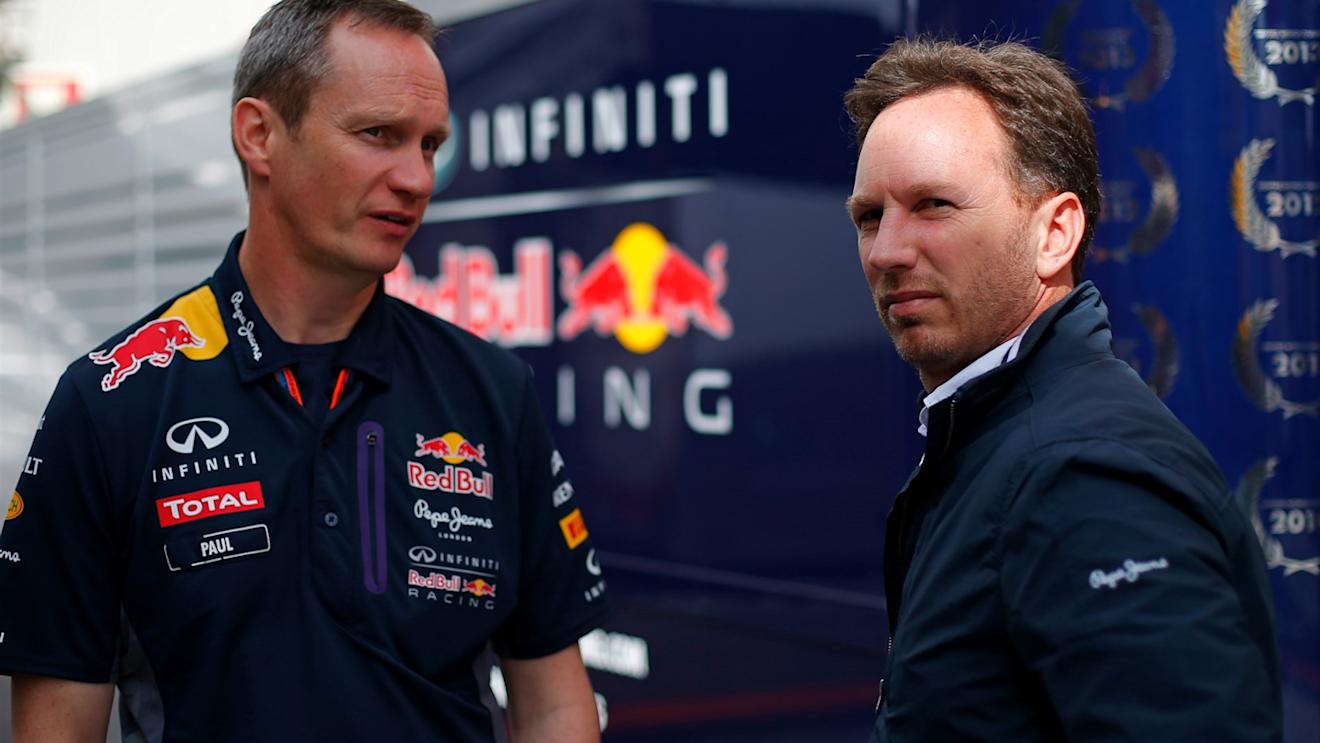 (L to R): Paul Monaghan (GBR) Red Bull Racing Chief Engineer and Christian Horner (GBR) Red Bull Racing Team Principal at Formula One World Championship, Rd5, Spanish Grand Prix Preparations, Barcelona, Spain, Thursday 7 May 2015. © Sutton Motorsport Images