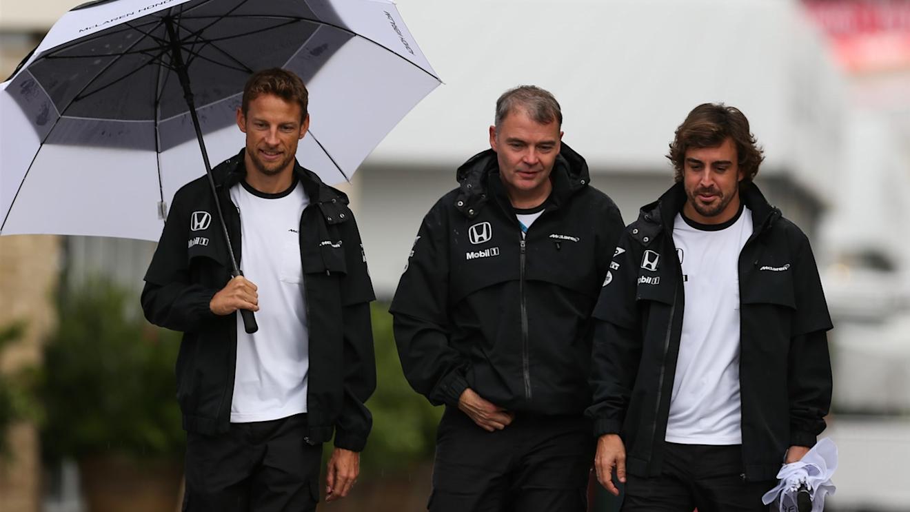 Jenson Button (GBR) McLaren, Dave Redding (GBR) McLaren and Fernando Alonso (ESP) McLaren at Formula One World Championship, Rd16, United States  Grand Prix, Practice, Austin, Texas, USA, Friday 23 October 2015. © Sutton Motorsport Images